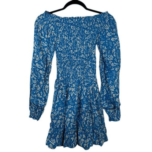 NEW! Cool Change Stevie Dress Meadow Print Cobalt Vanilla Ruched Size Small - Picture 4 of 11